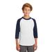 Sport-Tek YT200 Youth Colorblock Raglan Jersey T-Shirt in White/Navy Blue size Small | Cotton