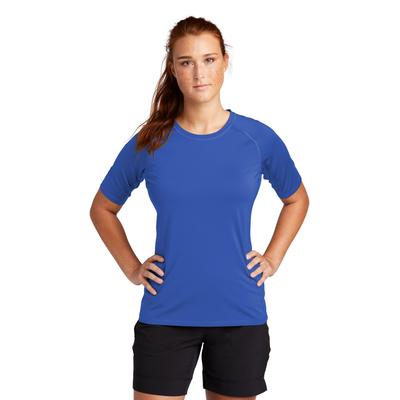 Sport-Tek LST470 Athletic Women's Rashguard Top in True Royal Blue size Large | Polyester/Spandex Blend