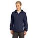 Sport-Tek LST76 Women's Colorblock Hooded Raglan Jacket in True Navy Blue/White size XS | Polyester