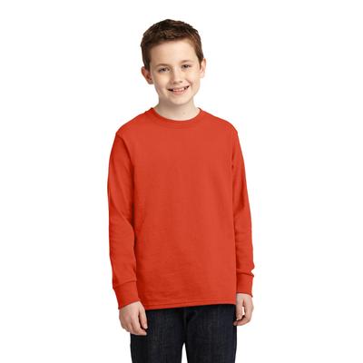 Port & Company PC54YLS Youth Long Sleeve Core Cotton Top in Orange size XL