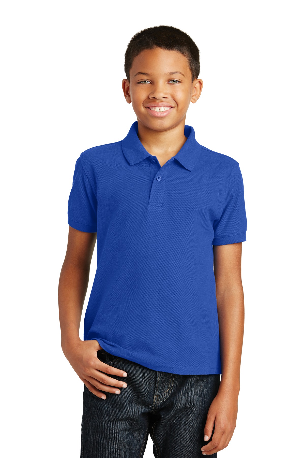 Port Authority Y100 Youth Core Classic Pique Polo Shirt in True Royal Blue size Small | Cotton Blend