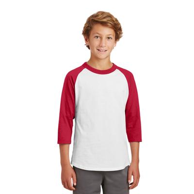 Sport-Tek YT200 Youth Colorblock Raglan Jersey T-Shirt in White/Red size XL | Cotton