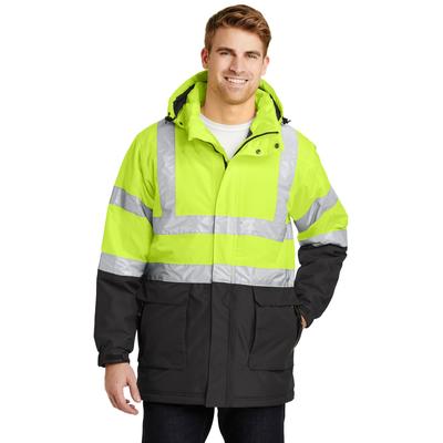Port Authority J799S ANSI 107 Class 3 Safety Heavyweight Parka Jacket in Yellow/Black/Reflective size 2XL | Polyester