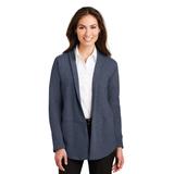 Port Authority L807 Women's Interlock Cardigan Jacket in Estate Blue Heather/Charcoal Heather size 4XL | Cotton/Polyester Blend