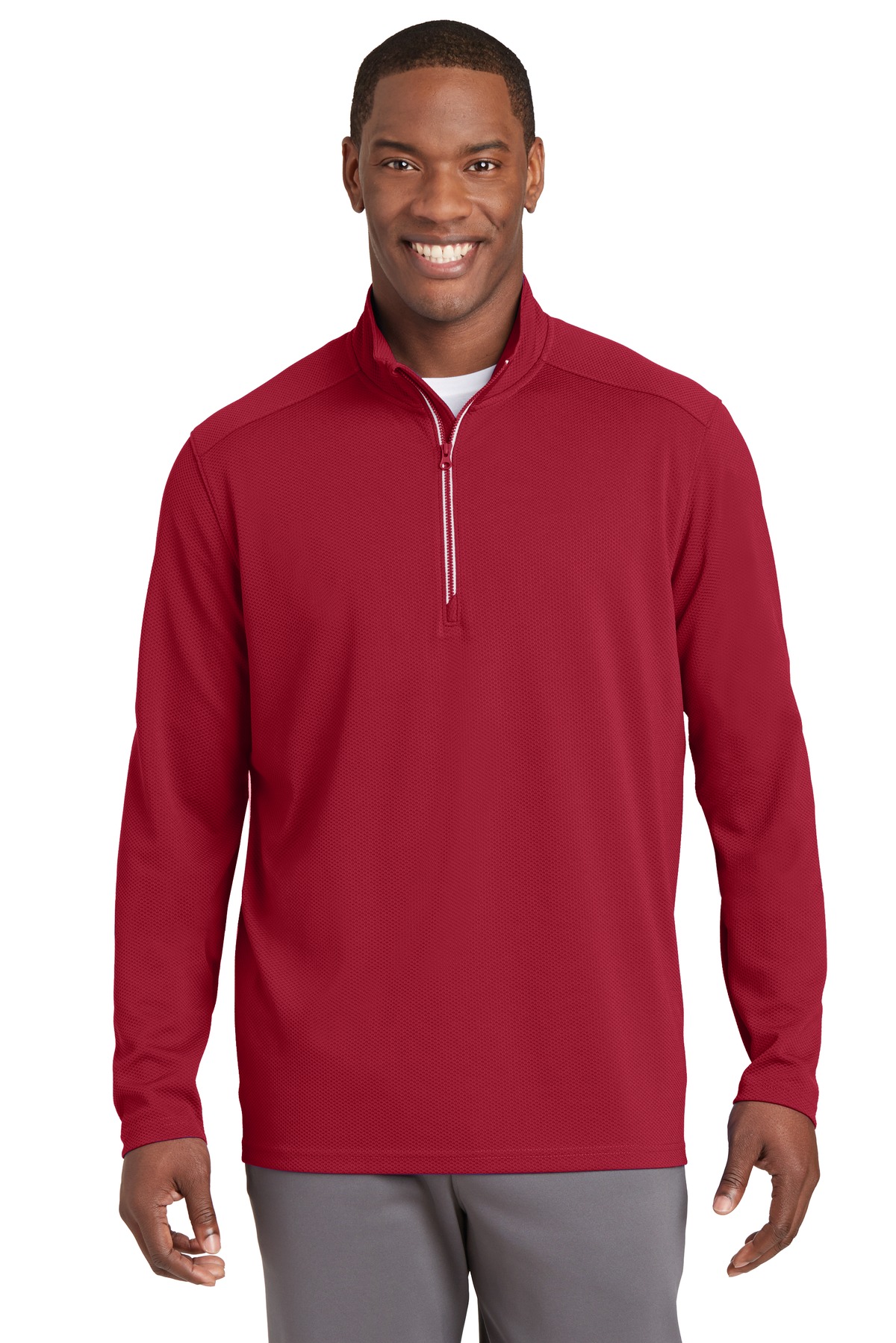 Sport-Tek ST860 Sport-Wick Textured 1/4-Zip Pullover T-Shirt in Deep Red size 3XL | Polyester