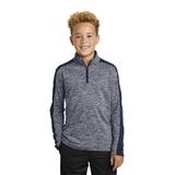 Sport-Tek YST397 Youth PosiCharge Electric Heather Colorblock 1/4-Zip Pullover T-Shirt in True Navy Blue Electric/True size Large | Polyester