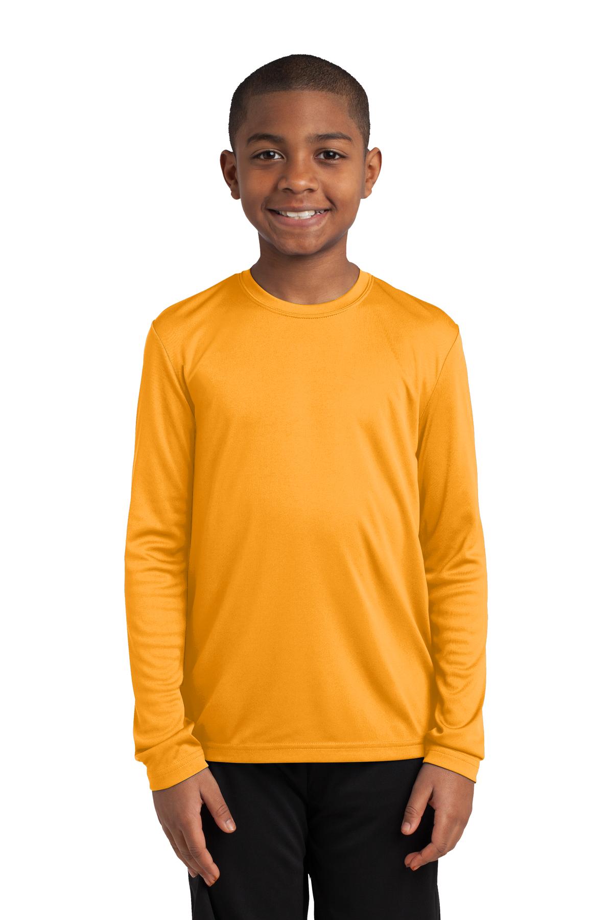 Sport-Tek YST350LS Youth Long Sleeve PosiCharge Competitor Top in Gold size XS | Polyester