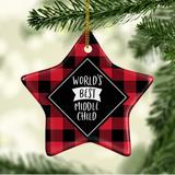 The Holiday Aisle® World's Best Middle Child Star Holiday Shaped Ornamennt Ceramic/Porcelain in Black/Red | 3.1 H x 3.1 W x 0.5 D in | Wayfair