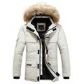 Mens Winter Warm Down Outdoor Windproof Jacket Fur Hood Parka Padded Waterproof Coat Multi-Pocket Casual Thickened Parka (XXXXL, Beige)