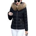 OMZIN Quilted Jacket Women With Fur Hood Down Jacket Warm Winter Coat With Pockets Coat Women Transition Jacket Black XL