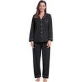 Amorbella Womens Pajama Long Sleeve Pjs Sets Button Down Cotton Sleepwear with Pocket(Black,Medium)