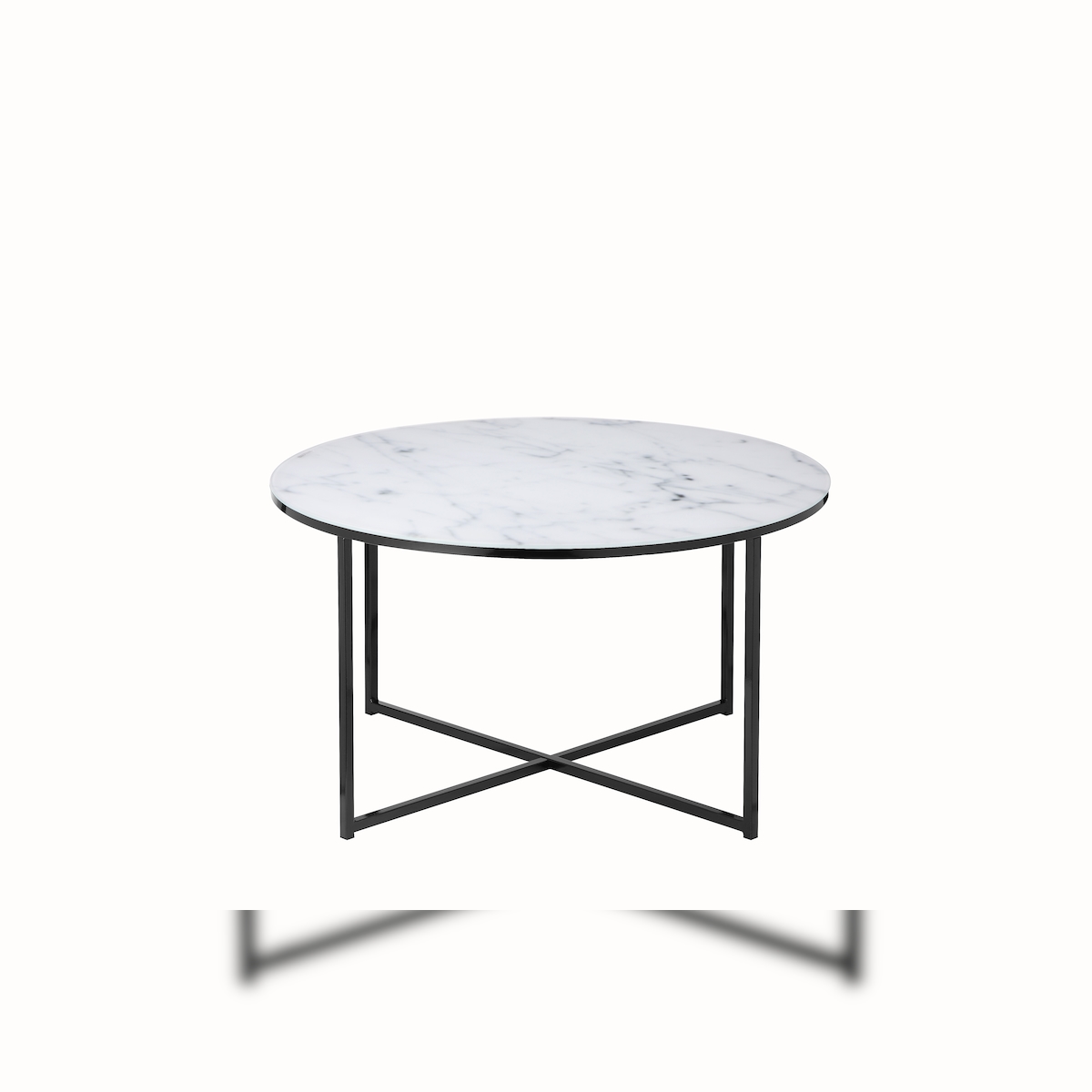SalesFever Couchtisch 80 cm | Glasplatte foliert in Marmor-Optik | Gestell Metall | B 80 x T 80 x H 45 cm | weiß-schwarz Image
