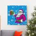 The Holiday Aisle® Frost Santa II - Wrapped Canvas Painting Print Canvas, Solid Wood in Blue/Pink | 10 H x 10 W x 1.5 D in | Wayfair