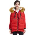 Orolay Women's Thickened Down Jacket Hooded with Faux fur Red+Fur Trim S