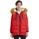 Orolay Women's Thickened Down Jacket Hooded with Faux fur Red+Fur Trim S
