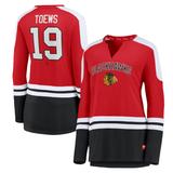 Women's Fanatics Branded Jonathan Toews Red/Black Chicago Blackhawks Power Player Long Sleeve Notch Neck T-Shirt