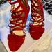 Nine West Shoes | Nib Nine West Red Suede Gladiator Heels Sz 5.5 | Color: Red | Size: 5.5