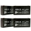 4x Pack - EXITRONIX EX6V1.2A Battery Replacement - UB613 Universal Sealed Lead Acid Battery (6V 1.3Ah 1300mAh F1 Terminal AGM SLA) - Includes 8 F1 to F2 Terminal Adapters