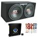 MTX TNE212D 12 1200W Dual Loaded Car Subwoofers + Box + Planet 1500W Amp + Kit