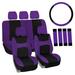 FH Group Universal Fit Cloth Car Seat Covers w/ Steering Cover & Belt Pads Full Set FB030115PURPLE-COMBO