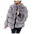 BUKINIE Womens Thick Winter Furs Coat Jacket Luxury Fluffy Faux Fox Fur Coat Warm Faux Shearling Shaggy Parka Outwear(Grey,X-Small)