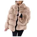 BUKINIE Womens Thick Winter Furs Coat Jacket Luxury Fluffy Faux Fox Fur Coat Warm Faux Shearling Shaggy Parka Outwear(Beige,Large)