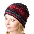 Winter Hat Beanie Cap Fair Isle Authentic Icelandic Wool for Women and Men 2 Ply Knitted Extra Warm, Black and Fire Red, One Size