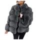 BUKINIE Womens Thick Winter Furs Coat Jacket Luxury Fluffy Faux Fox Fur Coat Warm Faux Shearling Shaggy Parka Outwear(Grey,Small)