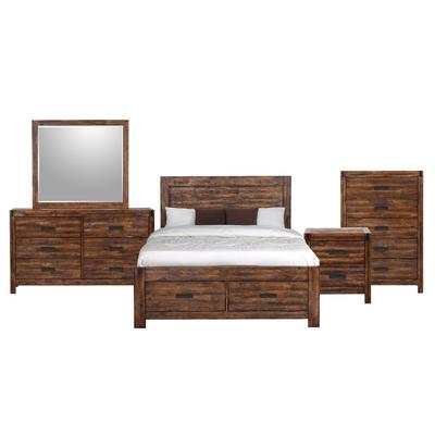 Wren King 5PC Platform Storage Bedroom Set In Chestnut - Picket House Furnishings WN100KSB5PC