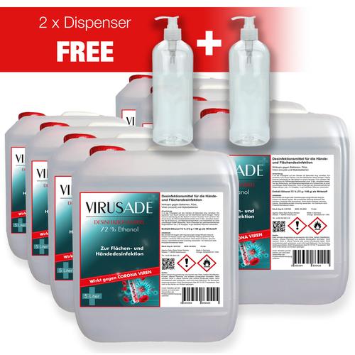 VirusADE Handdesinfektion & Flchendesinfektion 8x5 Liter Kanister Desinfektion -viruzid- Desinfektionsmittel 2x Pumpflasche GRATIS