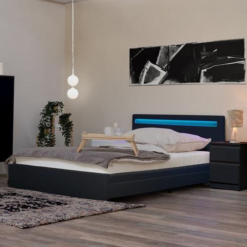 Led Bett nube – Dunkelgrau, 180 x 200 cm – inkl. Lattenrost und Schubladen i Polsterbett Design