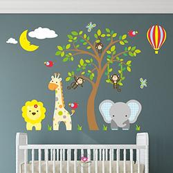 Enchanted Interiors Jungle Animal Wall Stickers with Moon and Balloon