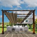 Paragon Outdoor 11 x 16 Florence Aluminum Pergola in Chilean Ipe Finish with Adjustable Cocoa Canopy