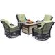 Hanover Orleans 5 Pcs Wicker and Steel Propane Fire Pit Chat Set Avocado Green