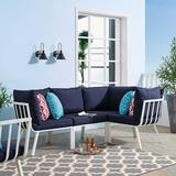 Modway Riverside 4 Piece Outdoor Patio Aluminum Sectional in White Navy
