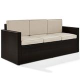 Pemberly Row Wicker Patio Sofa In Brown with Sand Cushions