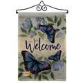 Breeze Decor GS104100-DB-02 Purple Butterflies Burlap Garden Friends Bugs & Frogs Impressions Decorative Vertical 13 x 18.5 Double Sided Flag Set Metal Wall Hanger Hardware