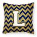 Letter L Chevron Navy Blue and Gold Fabric Decorative Pillow