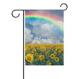 POPCreation Landscape With Sunflowers Rainbow Polyester Garden Flag Outdoor Flag Home Party Garden Decor 28x40 inches