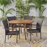 Noble House Collins 5 Piece Wooden Round Patio Dining Set in Teak