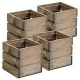 Wood Planter Box with Wine Crate Styled 5 Inch Square Rustic Barn Wood Plastic Liner Garden Centerpiece Display Wedding Flowers Holder Home and Venue Decor (5x5 Wine Crate Set of 4)