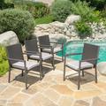 Porto Outdoor Wicker Armed Dining Chairs with Cushions Set of 4 Grey Silver