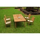 Grade-A Teak Dining Set: 4 Seater 5 Pc: 118 Double Extension Rectangle Table And 4 Wave Stacking Arm Chairs Outdoor Patio WholesaleTeak #WMDSWVp