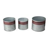 Melrose 5.5 Striped Cylindrical Metal Indoor Pot Planters 3pc - Gray/Red