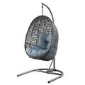 Better Homes & Gardens Outdoor Lantis Patio Wicker Hanging Egg Chair with Stand - Grey Wicker Blue Cushion