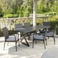 Ariana Outdoor 7 Piece Aluminum Dining Set with Wicker Dining Chairs and Cushions Grey