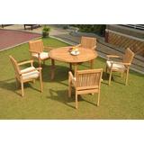 Grade-A Teak Dining Set: 5 Seater 6 Pc: 52 Round Table And 5 Leveb Stacking Arm Chairs Outdoor Patio WholesaleTeak #WMDSWVm