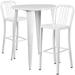 Flash Furniture Brad Commercial Grade 30 Round White Metal Indoor-Outdoor Bar Table Set with 2 Vertical Slat Back Stools