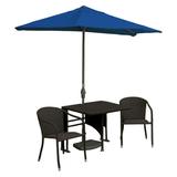 Blue Star Group Terrace Mates Daniella All-Weather Wicker Java Color Table Set w/ 9 -Wide OFF-THE-WALL BRELLA - Blue Olefin Canopy