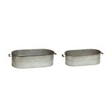 Melrose Set of 2 Metallic Gray Country Rustic Oval Containers 8